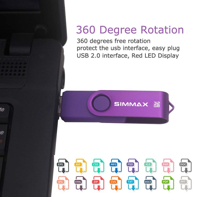 SIMMAX 32GB Memory Stick USB 2.0 Flash Drives Swivel Thumb Drive Pen Drive (32GB Purple) - Image 4